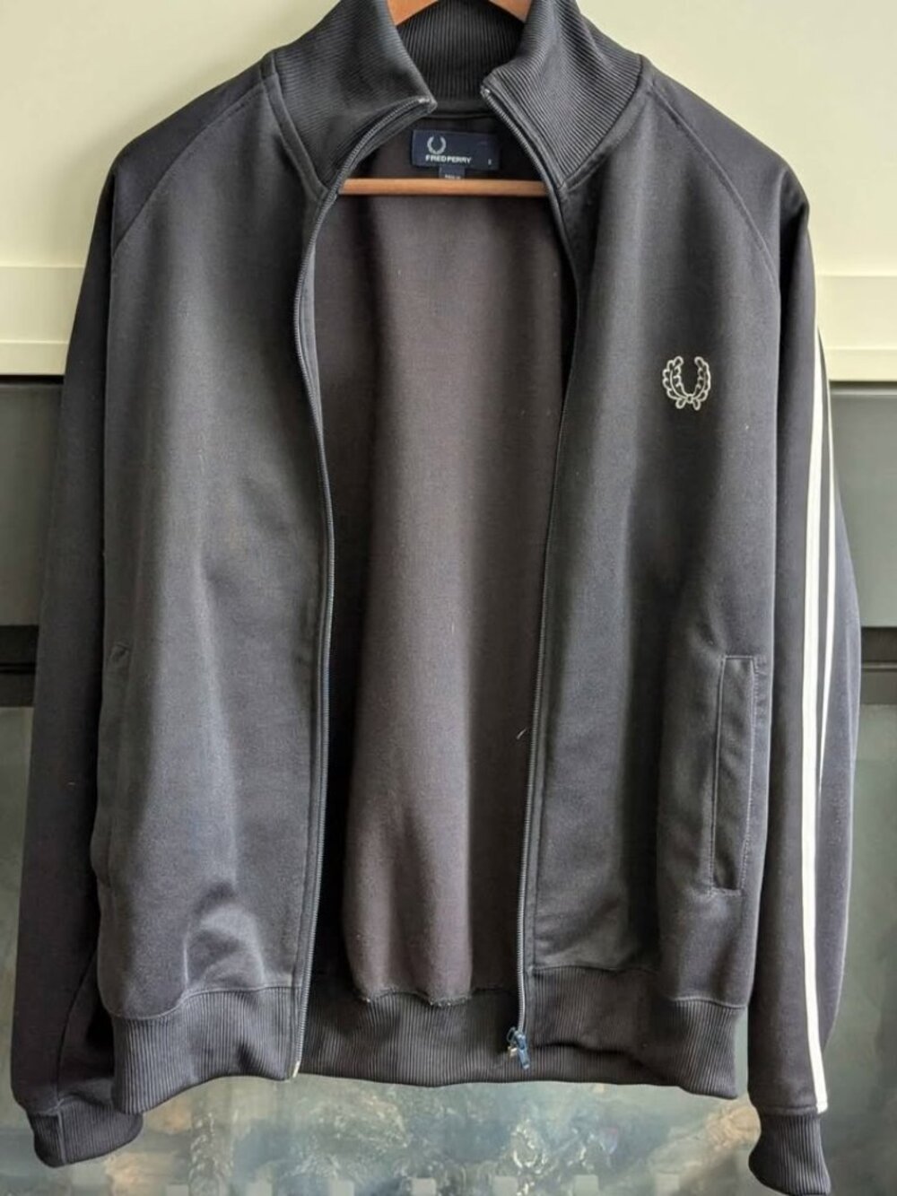 Fred Perry Twin Taped Track Jacket (Size Small, Black/White)